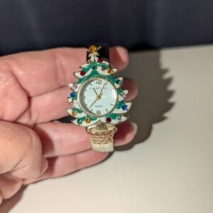 Kim Rogers Christmas Tree Watch with Multicolor Gems